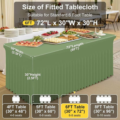 Smiry Spandex Elastic Fitted Table Cloth Skirt for 6FT Rectangle Table | Stretch Washable Table Cloth, Banquet Table Cover for Wedding, Party, Indoor & Trade Shows, (Sage Green, 72Lx30Wx30H)