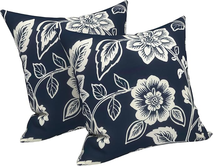 LVTXIII 2 Pack Outdoor Pillow Covers ONLY 18x18 Inch, Water-Repellent Square Decorative Cushion Covers for Patio Furniture, Garden, Sofa, Elegant Vines Navy