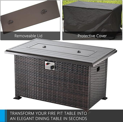 43" Propane Fire Pit Table 55,000 BTU, Gas Fire Pit with Glass Wind Guard and Metal Lid,CSA Certification Outdoor Fire Pit Auto-Ignition