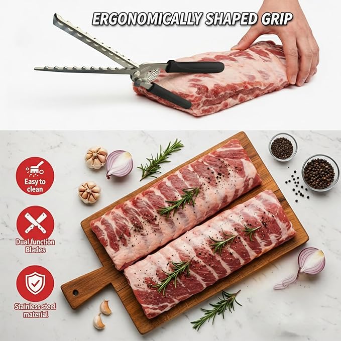 Rib Membrane Removal Tool, High Duty Premium Stainless Steel, for BBQ Grilling and Cooking ，Membrane Remover for Ribs，Easy Insert Pointed Tip, Ergonomic Non-Slip Silicone Handle