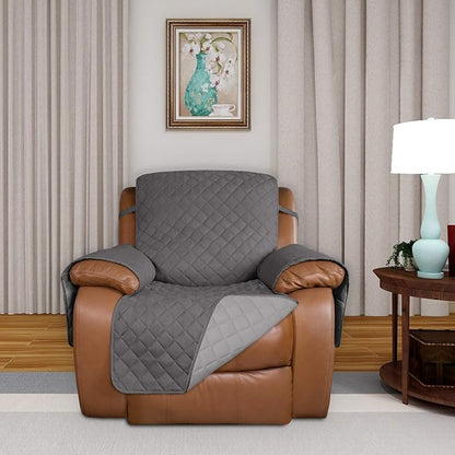 PureFit Reversible Recliner Chair Covers Couch Covers for Dogs, 28 in | Gray/Light Gray, Water Resistant Couch Protector, Washable Pet Couch Cover with Non Slip and Elastic Straps For Kids