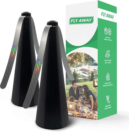 Fly Away - 2 Pack Outdoor Fly Repellent Fan, Outside or Inside Table use, Restaurant, Barbeque, Events, Deter Flies, Wasps, Bees, Other Moscas and Bugs Away, Battery Operated, Tabletop, Hanging Hook.