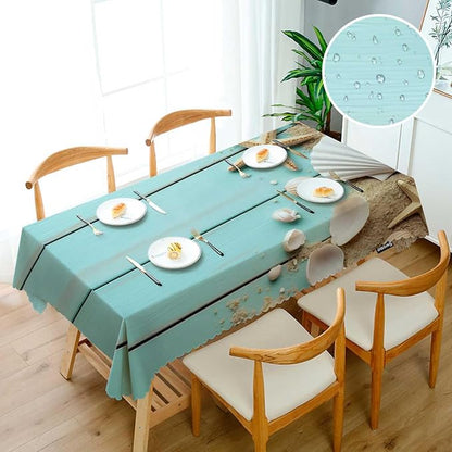 Swono Seashells Tablecloth Ocean Sand Starfish Seashells On Wooden Decorative Table Cover for Kitchen, Dinner Room, Party Banquet and Holiday Tablecloth, 52x70 Inch(4-6 Seats)