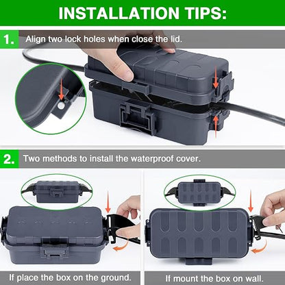 Flemoon IP55 Small Outdoor Electrical Box Waterproof, for Power Strip | Inner 5.9 x 3.2 x 1.8inch, Extension Cord Cover with Detachable Awning Covers for Plug, Outlet, Holiday Lights, Gray