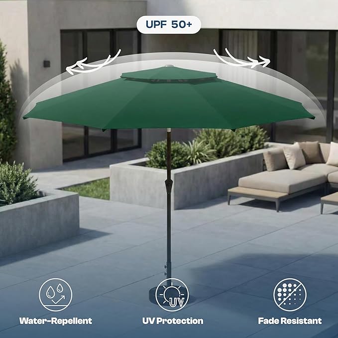 Patio Umbrella, 2 Tier Outdoor Table Umbrella, Large Vented Market Umbrellas with Push Button Tilt and Crank, 8 Sturdy Ribs for Backyard, Deck, Pool, UPF50+ UV Protection