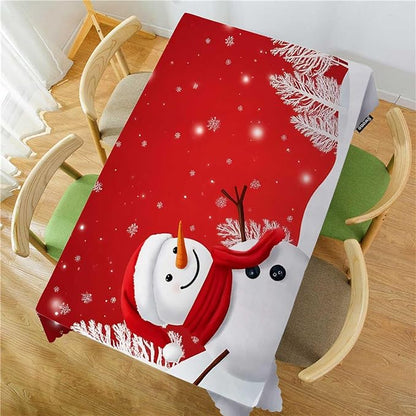 Swono Snowman Table Cloth Christmas Snowman Snowflake Winter Red Rectangle Tablecloth Picnic Tablecloth BBQ Table Cloths Polyester for Kitchen 50x72 Inch