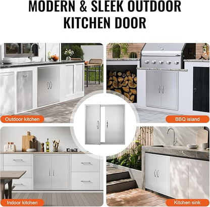 VEVOR BBQ Access Door, 31W x 31H Inch Double Outdoor Kitchen Door, Stainless Steel Flush Mount Door, Wall Vertical Door with Handles, for BBQ Island, Grilling Station, Outside Cabinet