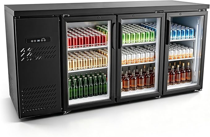 VEVOR Back Bar Cooler, 19.6 Cu. Ft Counter Height Beverage Refrigerator, Commercial Bar Display Fridge w/ 3 Glass Doors, LED Lighting, Fan Cooling Beer Wine Cooler for Pub, Merchandiser, Store