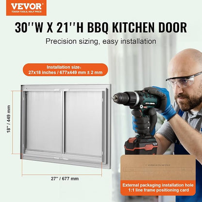 VEVOR Stainless Steel BBQ Access Door - 30W x 21H Inch Double Vertical Wall Door for Outside Cabinet and Grilling Station