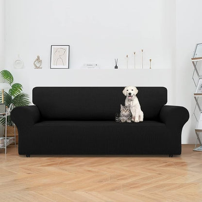 LURKA Stretch Oversized Couch Cover, 1 Piece 4 Seater Sofa Slipcover, Black | Soft Stretch Jacquard, Fits 94"-110" Oversized Sofas, Elastic Bottom for Secure Fit, Machine Washable, Pet & Kid Friendly