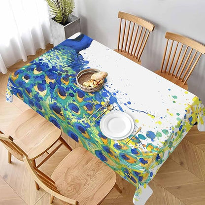TKS MITLAN Blue Peacock Tablecloth Decor Animal Feathers Watercolor Exotic Table Cloth Dining Room Kitchen Table Cover 60" X 84" Oblong/Rectangle