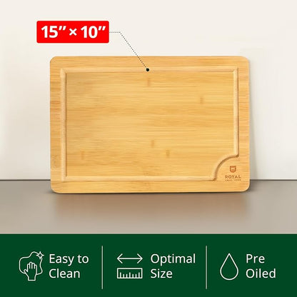 ROYAL CRAFT WOOD Bamboo Cutting Board with Juice Groove - Kitchen Chopping Board for Meat Cheese and Vegetables, Heavy Duty Serving Tray