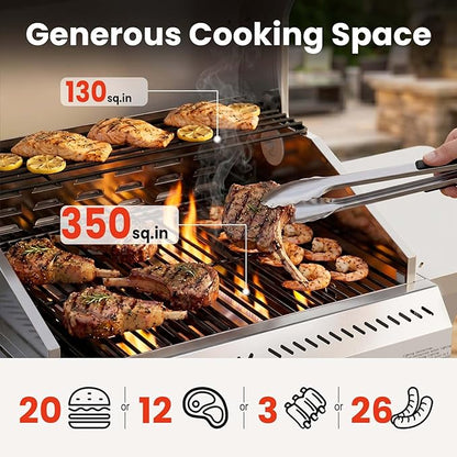 COWSAR 3 Burner Propane Gas Grill, 24,000 BTU Outdoor BBQ Grill with Side Table, Porcelain-Coated Cast Iron Grates, Removable Grease Tray for Backyard Cooking