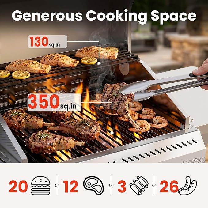 COWSAR 3 Burner Propane Gas Grill, 24,000 BTU Outdoor BBQ Grill with Side Table, Porcelain-Coated Cast Iron Grates, Removable Grease Tray for Backyard Cooking