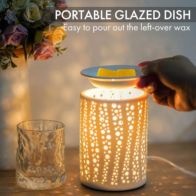 PALANCHY Electric Wax Melt Warmer for Scented Wax or Oil Ceramic Wax Warmer | Wax Melt Light Starry Night Pattern, 2 Bulbs Included 25W. Oil Burner Sized For Bedroom, Office & Living Room. Gift Boxed