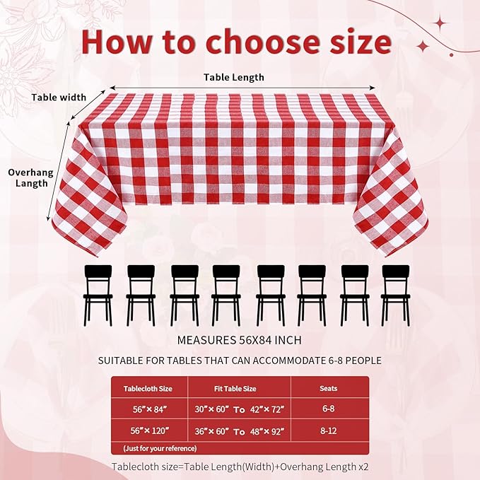 B-COOL Red Plaid Tablecloth Gingham Fabric: Checkered Tablecloths Overlays 56x84 Inches Red and White Valentines Day Picnic Desk Covers for Rectangle Table