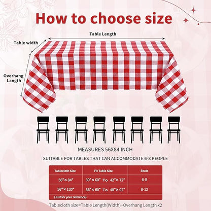 B-COOL Buffalo Plaid Table Cloth Fabrics - Checkered Tablecloth Spring Valentines Day Rectangle Red and White Checkered Table Covers for Picnic, Birthday, Christmas Indoor Outdoor Party 56 x 120 Inch