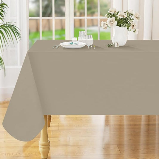 Smiry Rectangle Table Cloth 54x78 Inch, Waterproof Wipeable Vinyl Tablecloths Protector, Oil Spill Proof Plastic Table Cover for Dining, Picnic, Camping, Outdoor, Taupe