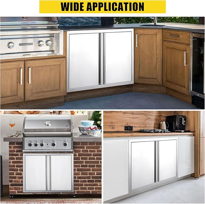 GarveeLife BBQ Access Door 24" W x 24" H, Double Outdoor Kitchen Door, Weatherproof Built in 304 Stainless Steel with Recessed Handle for Outside,Commercial,BBQ Island,Grilling Station,Outside Cabinet