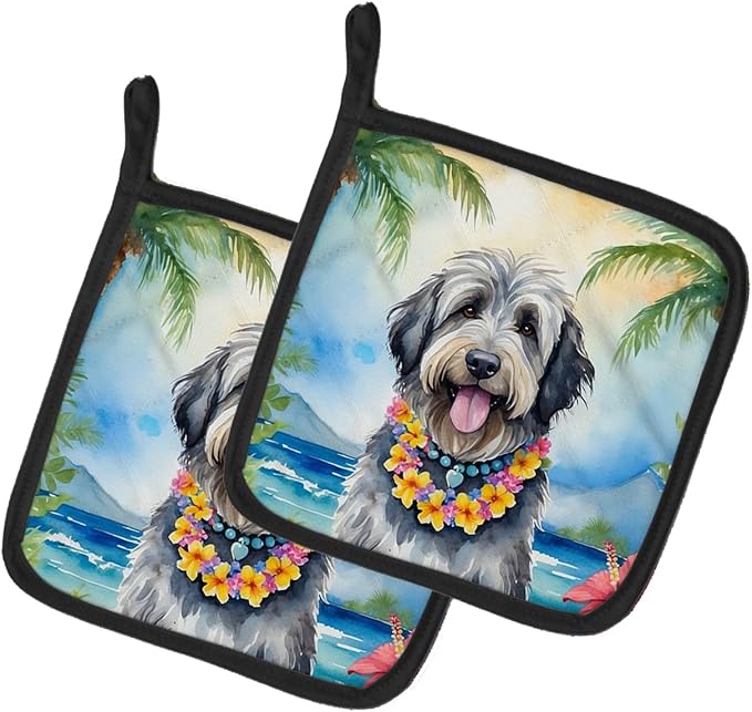 Caroline's Treasures Bergamasco Sheepdog Luau Pair of Pot Holders Kitchen Heat Resistant Pot Holders Sets Oven Hot Pads for Cooking Baking BBQ, 7 1/2 x 7 1/2