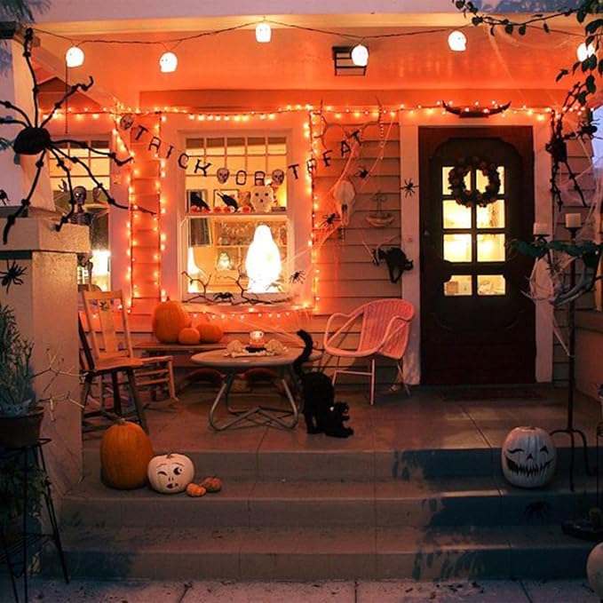 Christmas Mini String Lights Orange, 50FT 200 Count Incandescent Connectable Halloween Lights, UL Listed Waterproof Christmas Decorations for Indoor Outdoor Party Home Garden Decor, White Wire