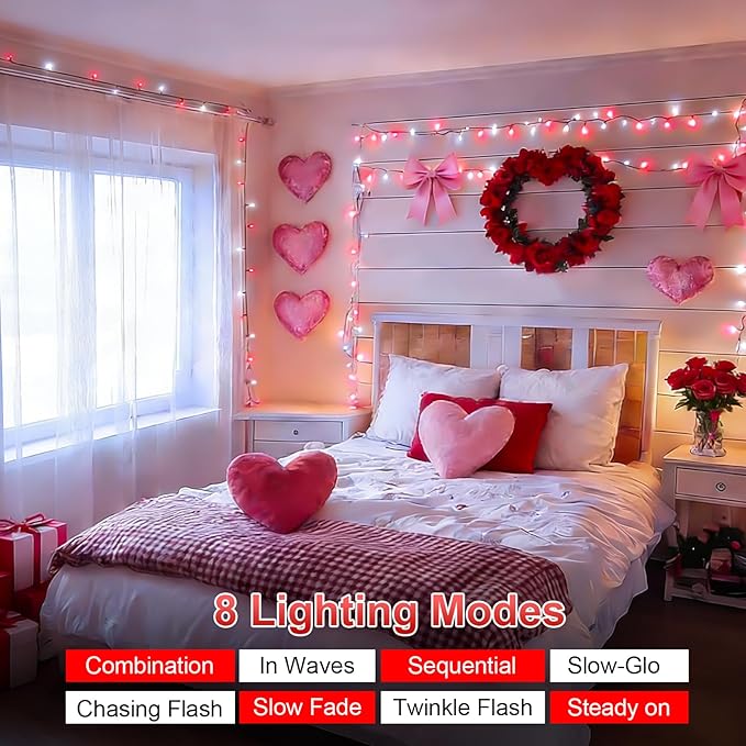 QITONG 165ft 500 LED Red and White Christmas Lights Outdoor, Christmas String Lights with Green Wire, 8 Modes Twinkle Tree Lights Plug in
