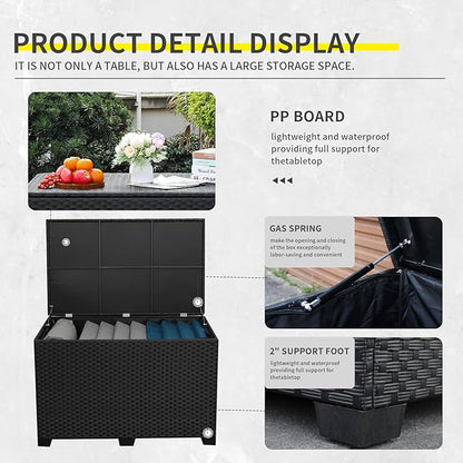 Lviden 140 Gallon Outdoor Storage Box Wicker Patio Storage Bin with Waterproof Lining Bag Deck Box and Cushion Storage Bin Outdoor, Black