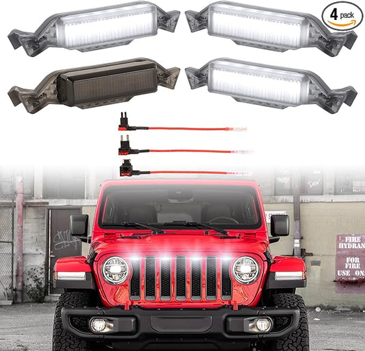 Led Grill Grille Lights fit for 2019 2020 2021 2022 2023 Jeep Wrangler JL JLU Rubicon Sahara Sport Front Grille Grills Light Front Headlights Wrangler JL Jlu 2018-2023 White 4pcs Led (White JL 4P)