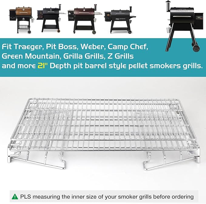 Jerky Racks for Traeger Smoker Pro 575 22 34 780 Grilling Cooling Warming Rack for Pit Boss 21" Depth Barrel Pellet Grill Pitboss 820 850 Austin XL Parts 3 Tiered Seasoning Smoking BBQ Accessories