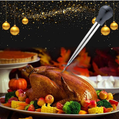 Turkey Baster for Cooking, Stainless Steel Turkey Baster Syringe with Cleaning Brush and Marinade Injector, Black