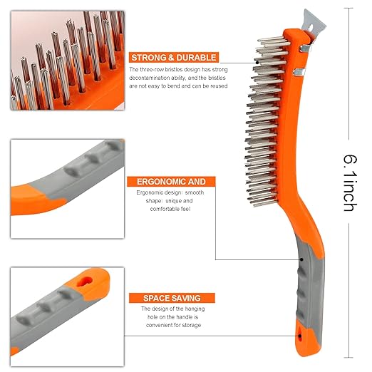 MAXMAN Wire Brushes 2 Pcs, 14 Inch Stainless and Carbon Steel Wire Scratch Brush, Wire Brush Set with Metal Scraper, Heavy Duty Wire Brush for Cleaning Rust, Automotive, Paint, Welding