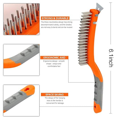 MAXMAN Wire Brushes 2 Pcs, 14 Inch Stainless and Carbon Steel Wire Scratch Brush, Wire Brush Set with Metal Scraper, Heavy Duty Wire Brush for Cleaning Rust, Automotive, Paint, Welding