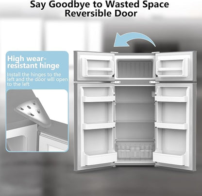 Electactic 4.5 Cu.Ft Mini Fridge with Freezer, 2-Door Compact Refrigerator With 2 Removable Shelves, 3 Level Adjustable Thermostat, Quiet Efficient for Kitchen, Office, Dorm, Apartment-Premium Grey