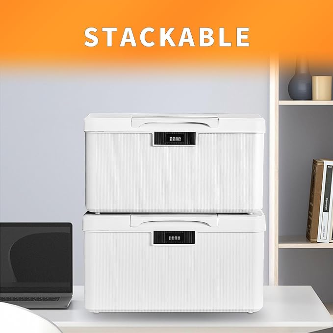 RUIAN Lockable Storage Container Bin, 10 Gallon & 2.3 Gallon Security Portable Combination Lock Plastic Box, Locked Security Box Suitable for Storing Important Items and Documents (Milk White)