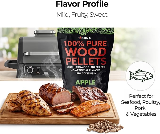 Kona 100% Apple Smoker Pellets, Intended for Ninja Woodfire Outdoor Grill, 16 lb Resealable Bag