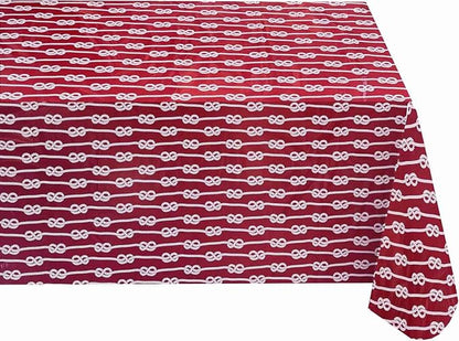 Newbridge Rectangle Vinyl Tablecloth with Flannel Backing, Red Nautical Rope Stripe, 52 x 70 Inch, Coastal Striped Indoor Outdoor Wipe Clean Picnic, BBQ and Dining Table Cover