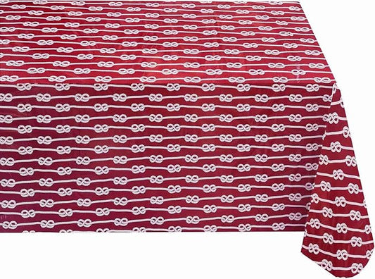Newbridge Rectangle Vinyl Tablecloth with Flannel Backing, Red Nautical Rope Stripe, 52 x 70 Inch, Coastal Striped Indoor Outdoor Wipe Clean Picnic, BBQ and Dining Table Cover