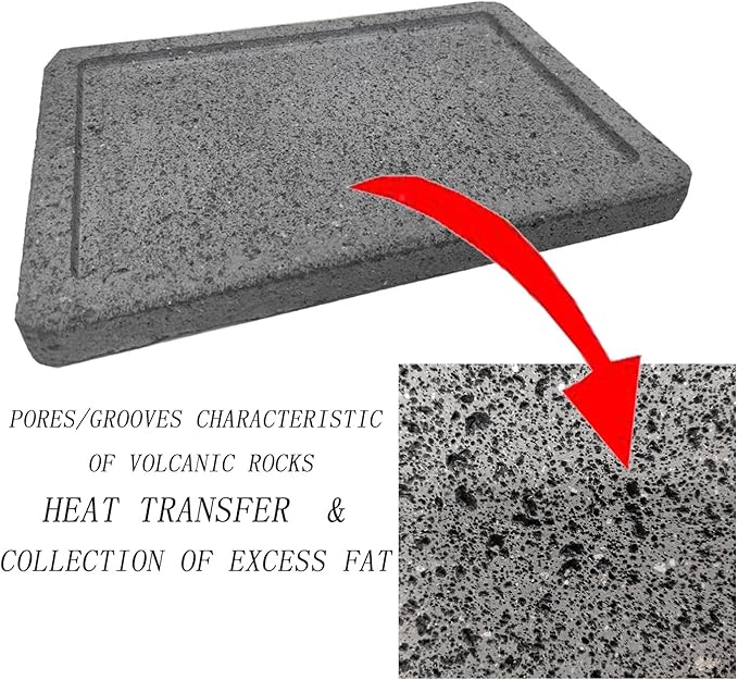 WANLIAN Lava Grill Steak Stone,Grilling Stone,Tabletop Grill Cooking Stone,11.8x7.9 x1in Grilling Plate for Oven and Barbecue Cooking Meat,Fish,Vegetable and Pizza
