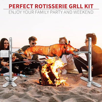 Kendane Electric Rotisserie Grill Kit, 90LBS Pig Spit Rotisserie, Stainless Steel Tripod Stand, 52' Pig Lamb Hooded Roaster, Charcoal Spit with 15W Motor & Height Adjustable for Camping