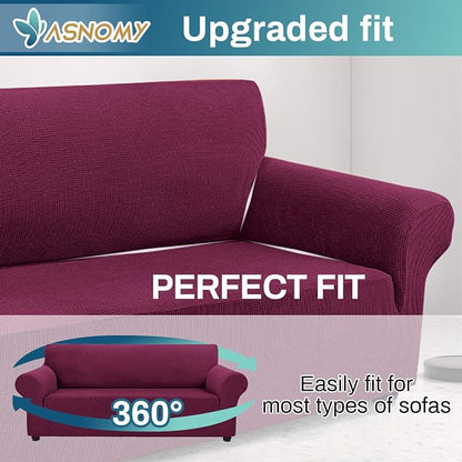 Asnomy Stretch Oversized Couch Covers for Sofa Slipcover,Wine Red | 1-Piece Sofa Covers Washable(94"-110") 4-Seater Furniture Protector with Non Skid Foam and Elastic Bottom for Kids, Pets