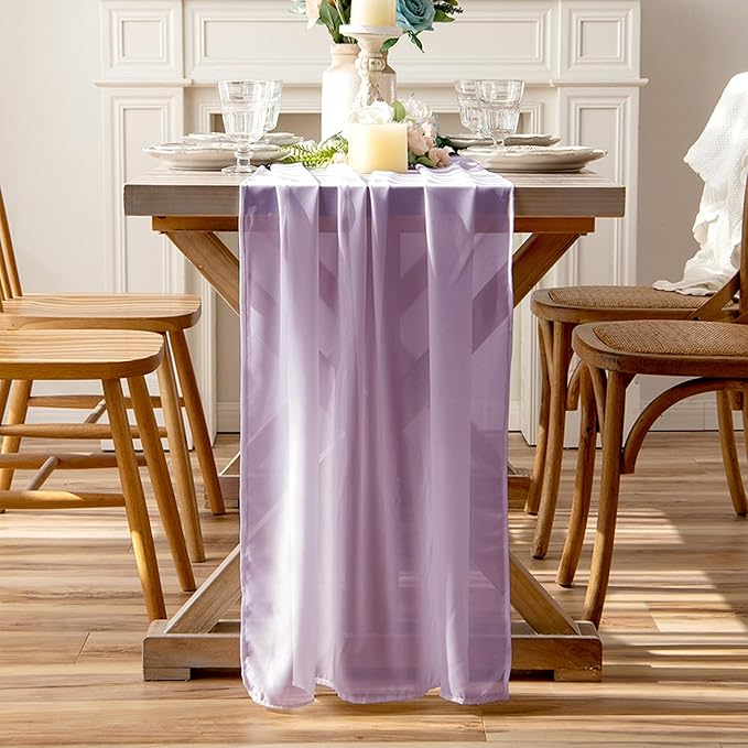 Purple Glitter Chiffon Table Runner 35x120 Inches 6 Pack for Christmas Home Dining Party Table Decor