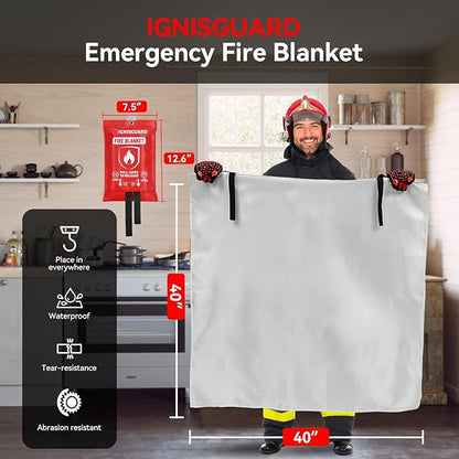 Emergency Fire Blanket for Home and Kitchen, 1-Pack 40"x40" Fiberglass Fire Suppression Blanket for Grease Fires, BBQ Grill, Camping, Car, RV, Office & Home Safety