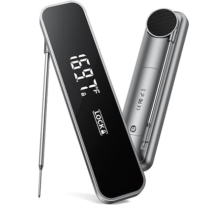 0.3 Sec Instant Read Meat Thermometer, Waterproof Digital Thermometer for Grilling, BBQ, Air Fryer, Smoker, Candy, Kitchen Gadgets, BBQ Essentials, Gift for Dad, Men, Grey