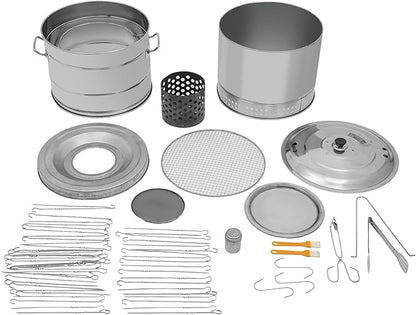 Large Hanging Charcoal Grills, Stainless BBQ Grill Barrel Set with 50 Skewers & Ash Catching Tray Portable Grill with Multiple Clips & 2 Brushes for Travel Camping Picnic Patio Backyard