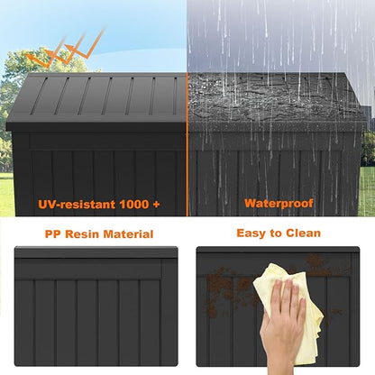 280 Gallon Outdoor Storage Box Waterproof, Resin Lockable Deck Box with Lid, Large Capacity Weatherproof Container for Patio Furniture Pool Accessories, Cushions(Black, 280 Gallon)