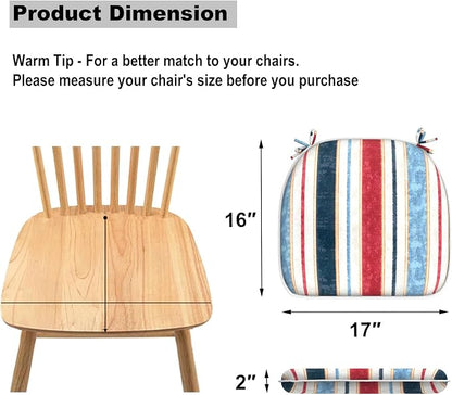 DYTXIII Set of 2 Outdoor Chair Cushions with Ties,Water Repellent Patio Chair Pads 17"x 16" for Outdoor Furniture,Round Corner Seat Cushions for Garden Yard Kitchen Stripe Red Blue
