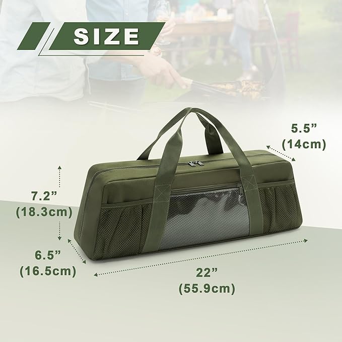 HODRANT Grill Tool Storage Bag with Pockets for Barbecue Tool up to 22" | Outdoor BBQ Utensil Holder, Large Grill Utensil Storage Caddy, BBQ Accessories Case Container for Camping, Bag Only, Green