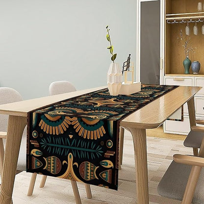 Vintage Ancient Egypt Table Runner Ethnic Old Egyptian Floral Geometric Mysterious Traditional Egypt Culture Dinner Runner for Farmhouse Coffee Kitchen Dining Holiday Party Home 13x108in