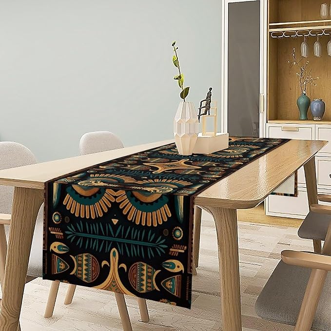 Vintage Ancient Egypt Table Runner Ethnic Old Egyptian Floral Geometric Mysterious Traditional Egypt Culture Dinner Runner for Farmhouse Coffee Kitchen Dining Holiday Party Home 13x120in