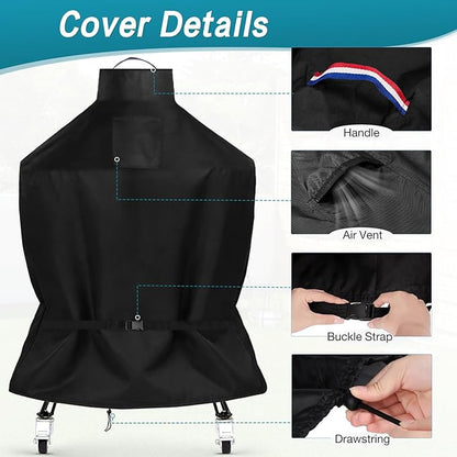 TheElves Kamado Grill Cover, Outdoor Grills Covers Waterproof Heavy Duty for Weber Char-Griller Megamaster GRILLBOSS Papapacks and Most 22 inch Charcoal Kettle Grill Round Smoker - 28" Dia x 35" H